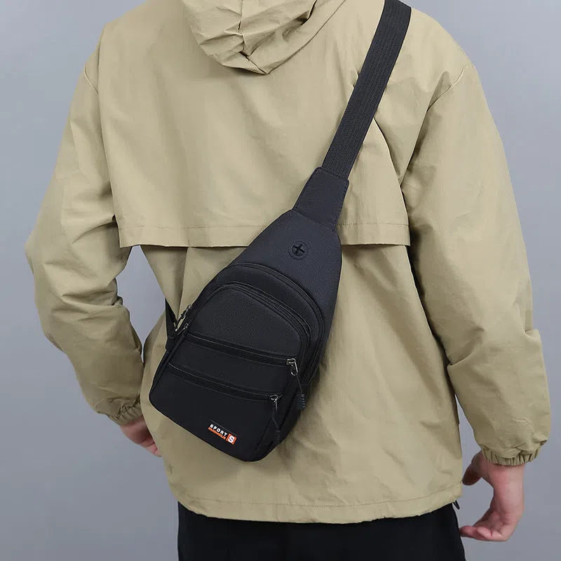 Lightweight waterproof canvas crossbody bag for men with stitching detail, one size, 7 colour options including khaki and black