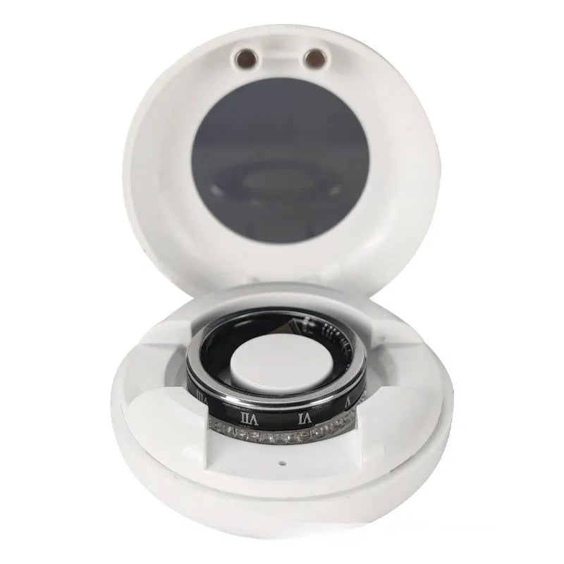 Silver and gold diamond smart rings for blood oxygen monitoring on a finger