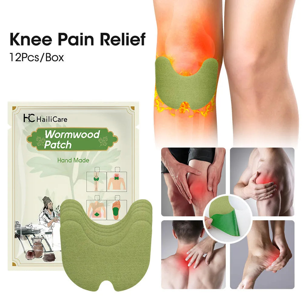 Chinese mugwort herbal patch set with knee, back, neck, and foot patches in 12-piece pack
