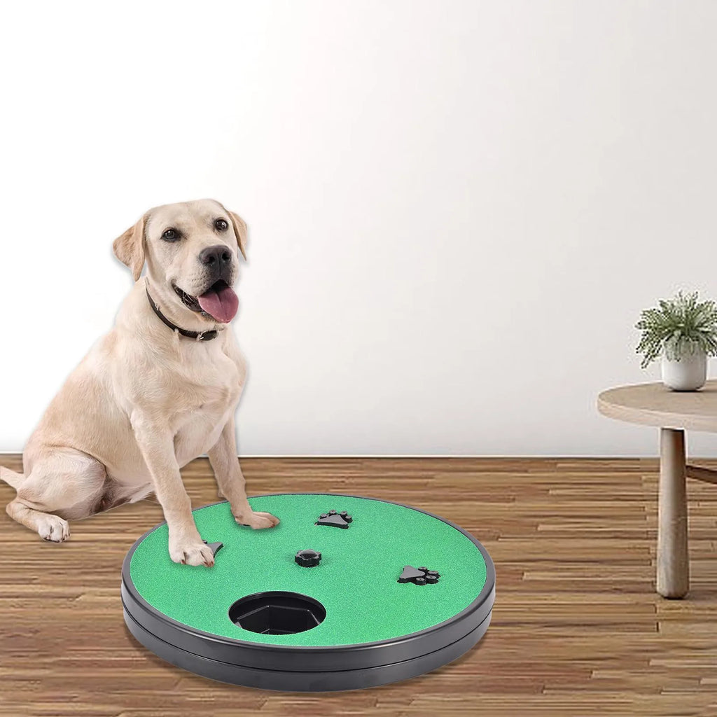 Rotatable dog nail file board with slow feeder compartments and suction cup base