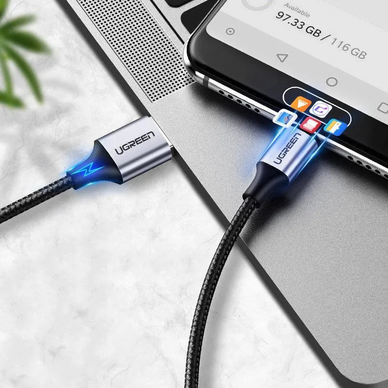 Ugreen USB Type-C charging cable for Samsung S10 with nylon braided surface and alloy connectors