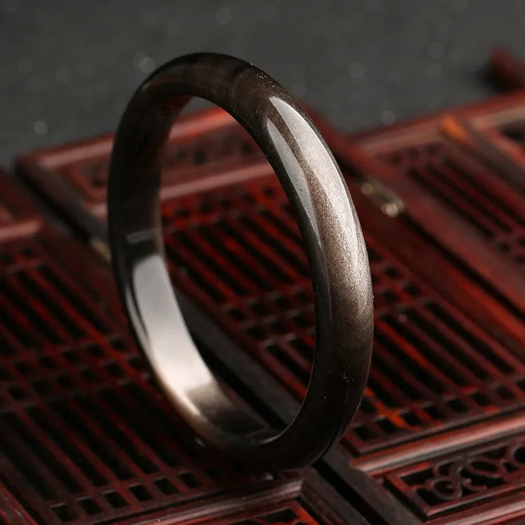 Natural silver stone cat's eye crystal and alloy bracelet in national style with geometric design