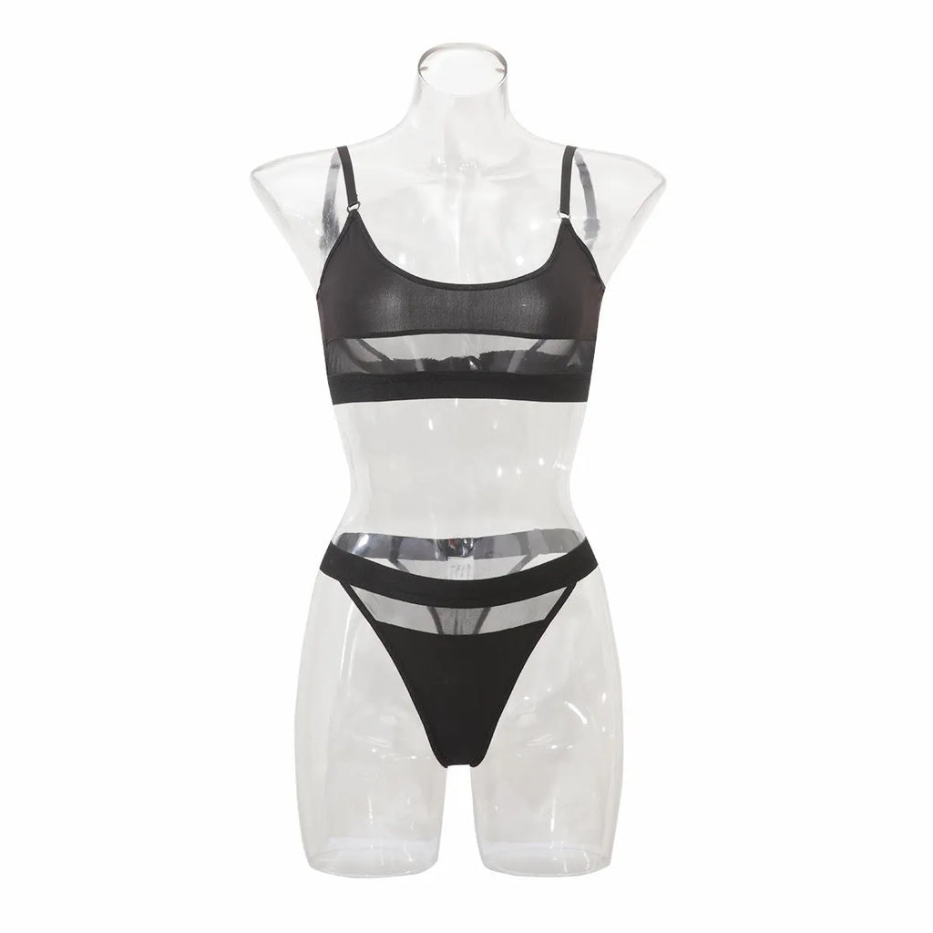 Women's black full cup bra and briefs set with adjustable double straps and cotton lining