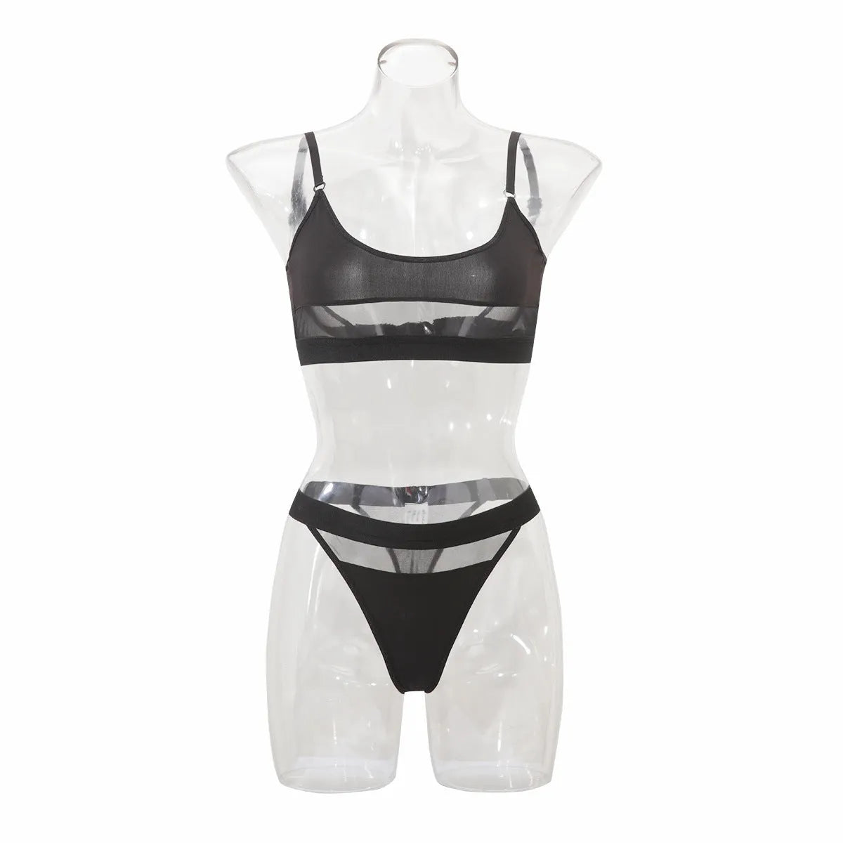 Women's black full cup bra and briefs set with adjustable double straps and cotton lining
