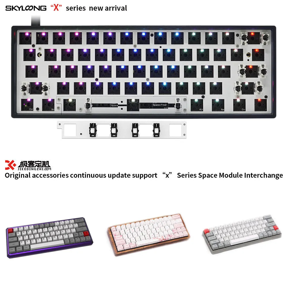 GK61XS dual mode mechanical keyboard kit with immersion gold PCB and RGB bottom lights in black colour