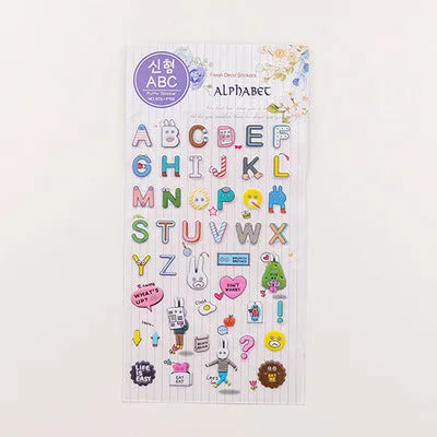 Pack of colourful 3D bubble stickers showing raised cartoon designs of an alpaca, cat, dinosaur, and sweetheart motifs.