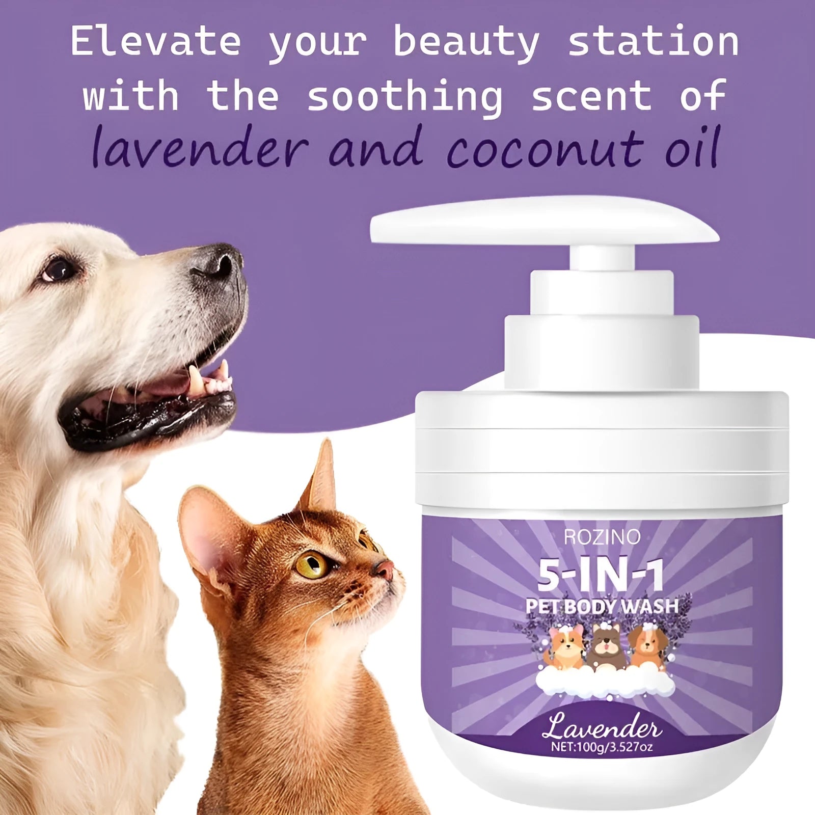 100g pet shower gel bottle with sterilisation and lasting fragrance for dogs and cats