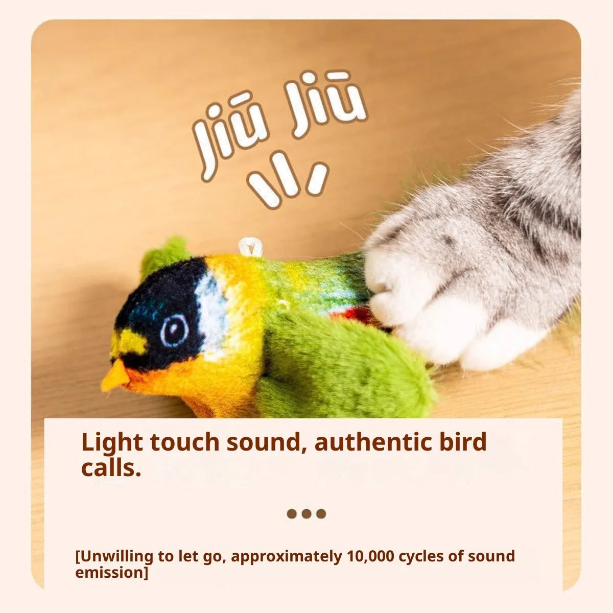 Simulation sound bird pet toy with true feathers in grey blue green colour