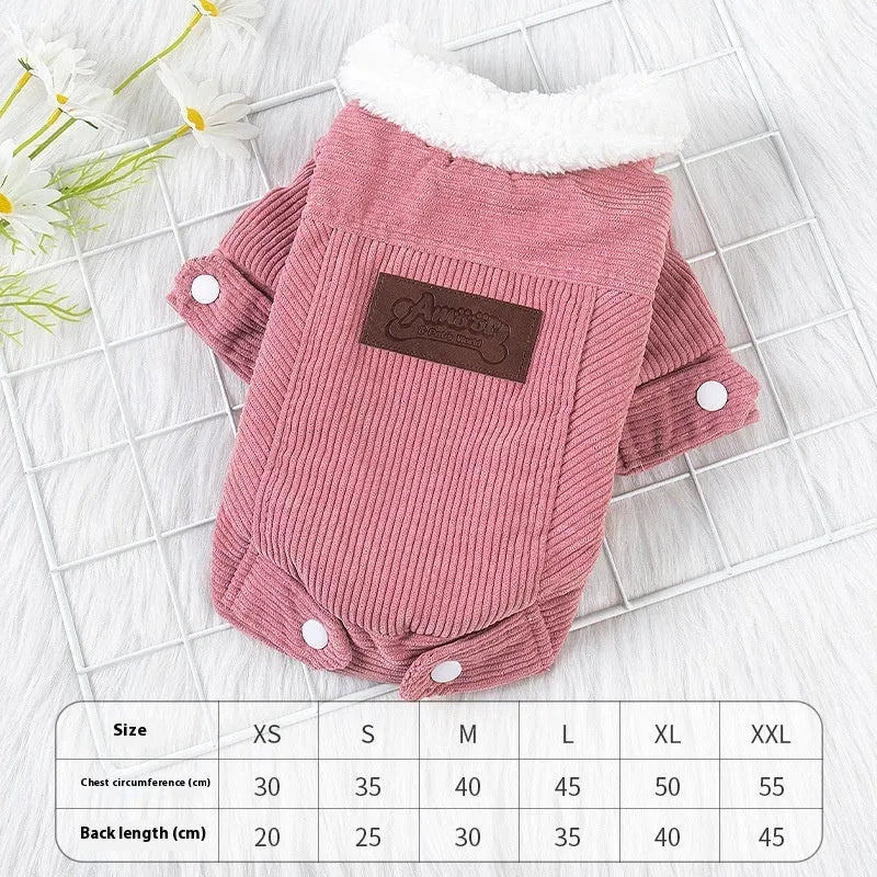 A gray lambswool-lined vest for a dog, showing the padded fleece construction and vest style.