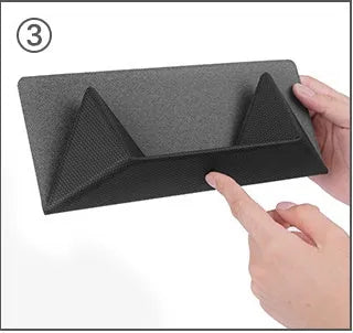 Blue foldable laptop cooling stand with non-slip surface shown open and closed, next to a 15-inch notebook.