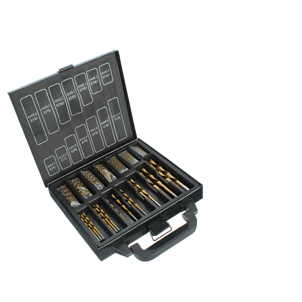 Twist drill set, high speed steel, titanium plated, black finish, 1.5-10mm