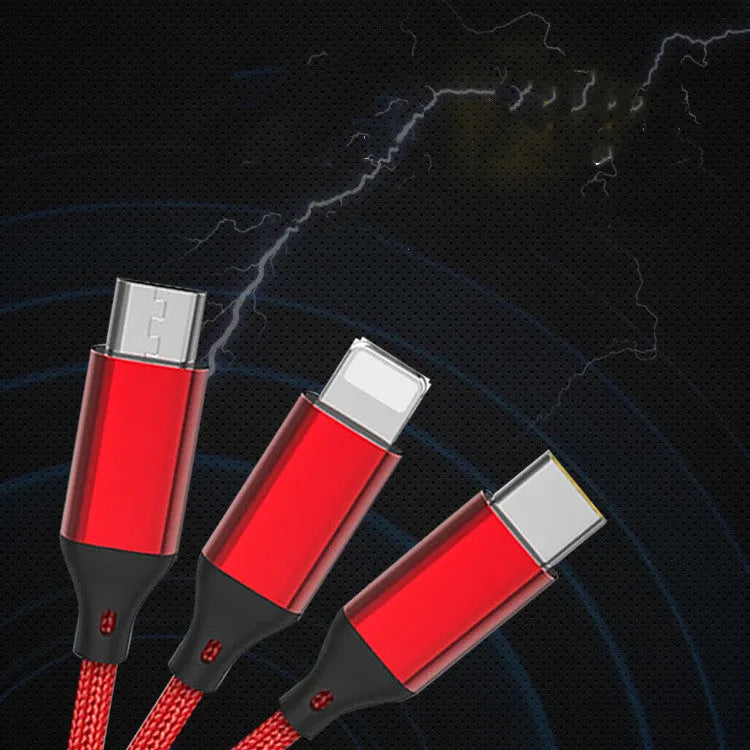 Three-in-one charging cable 1.2 metres long with TPE and nylon braid in multiple colour options