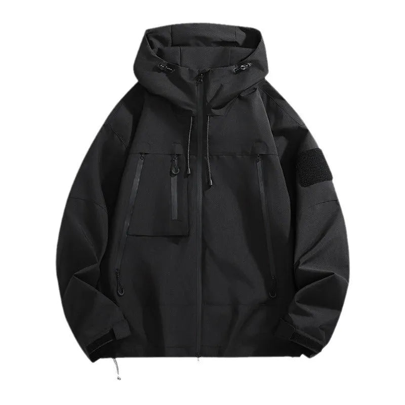 Men's hooded shell jacket in ivory white polyester blend for outdoor use