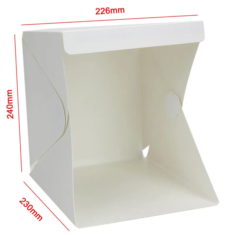 Portable LED mini photo-taking studio light box softbox in white plastic, 22.6x23x24 cm, with built-in LEDs