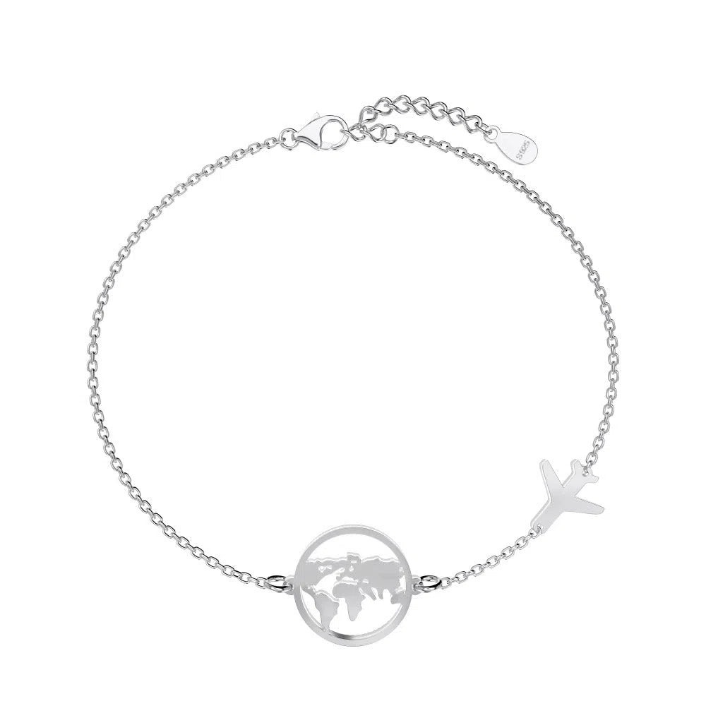 Women's S925 sterling silver bracelet with aircraft charm in platinum and gold colour options
