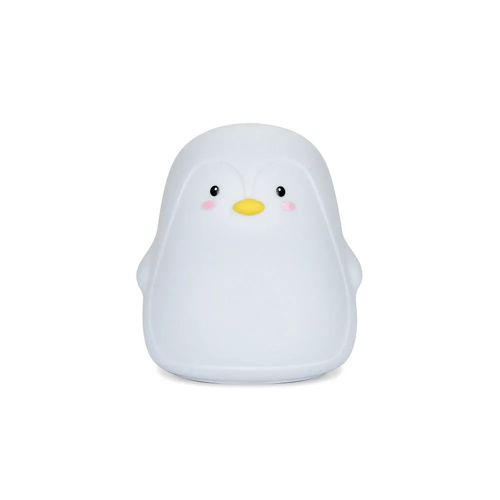 Penguin-shaped USB rechargeable night light with white LED illumination, measuring 118x110x132mm
