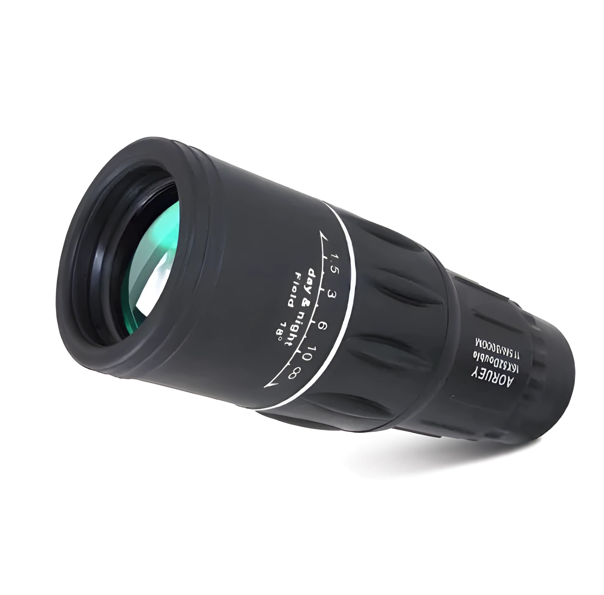 Black 16x52 monocular telescope showing compact 145mm size with 52mm objective lens and eyepiece adjustment