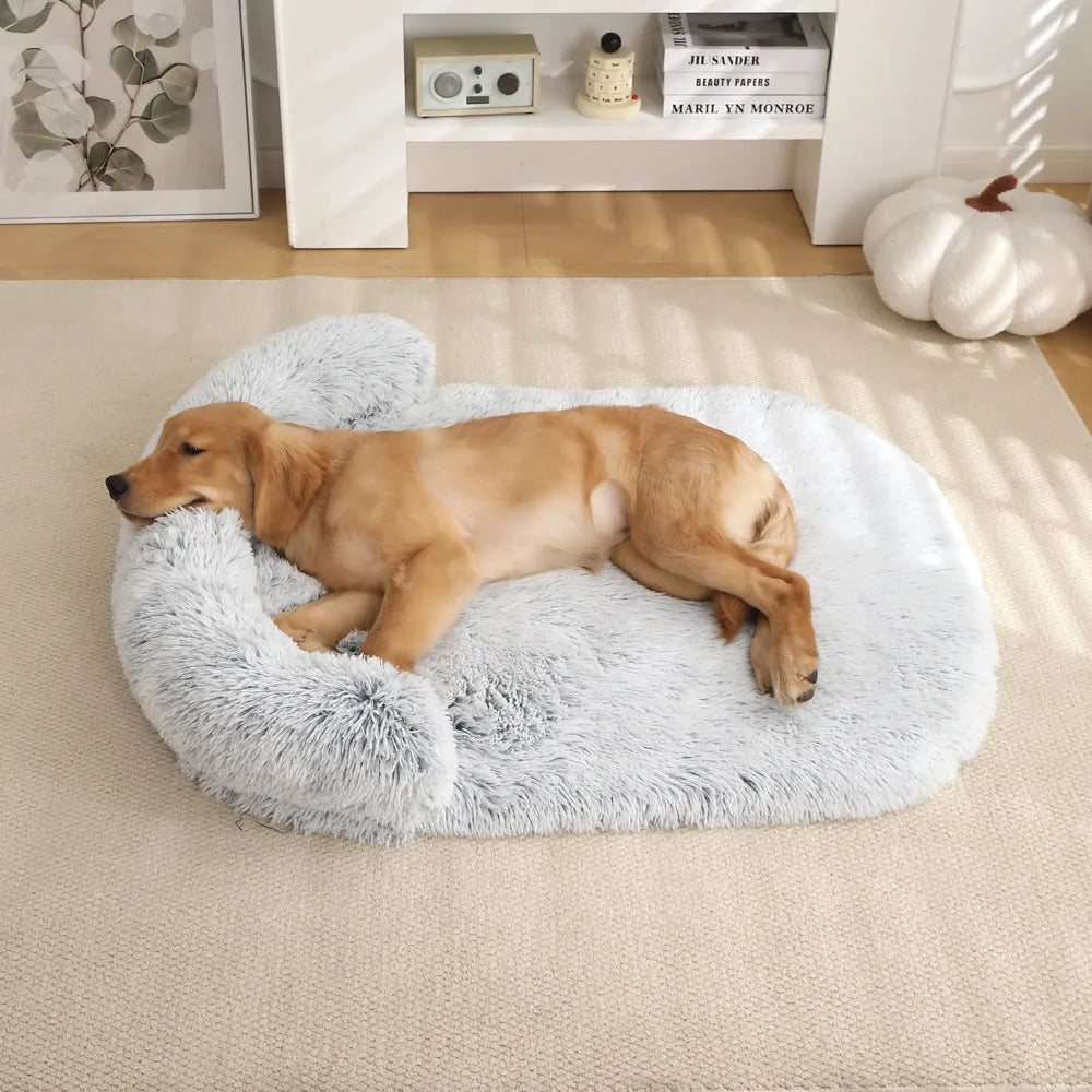 Plush cloth pet bed warm cushion for dogs and cats in beige available in multiple sizes