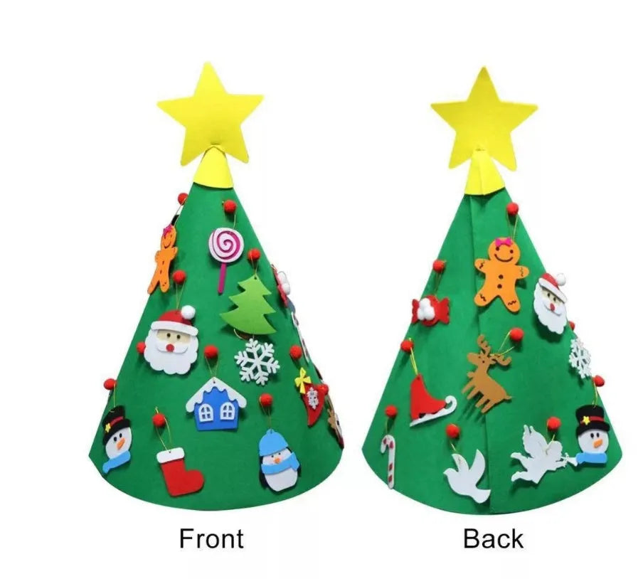 Felt Christmas tree three-dimensional pendant DIY craft kit with felt balls and cone tree shape, 50x60cm, on a white background.