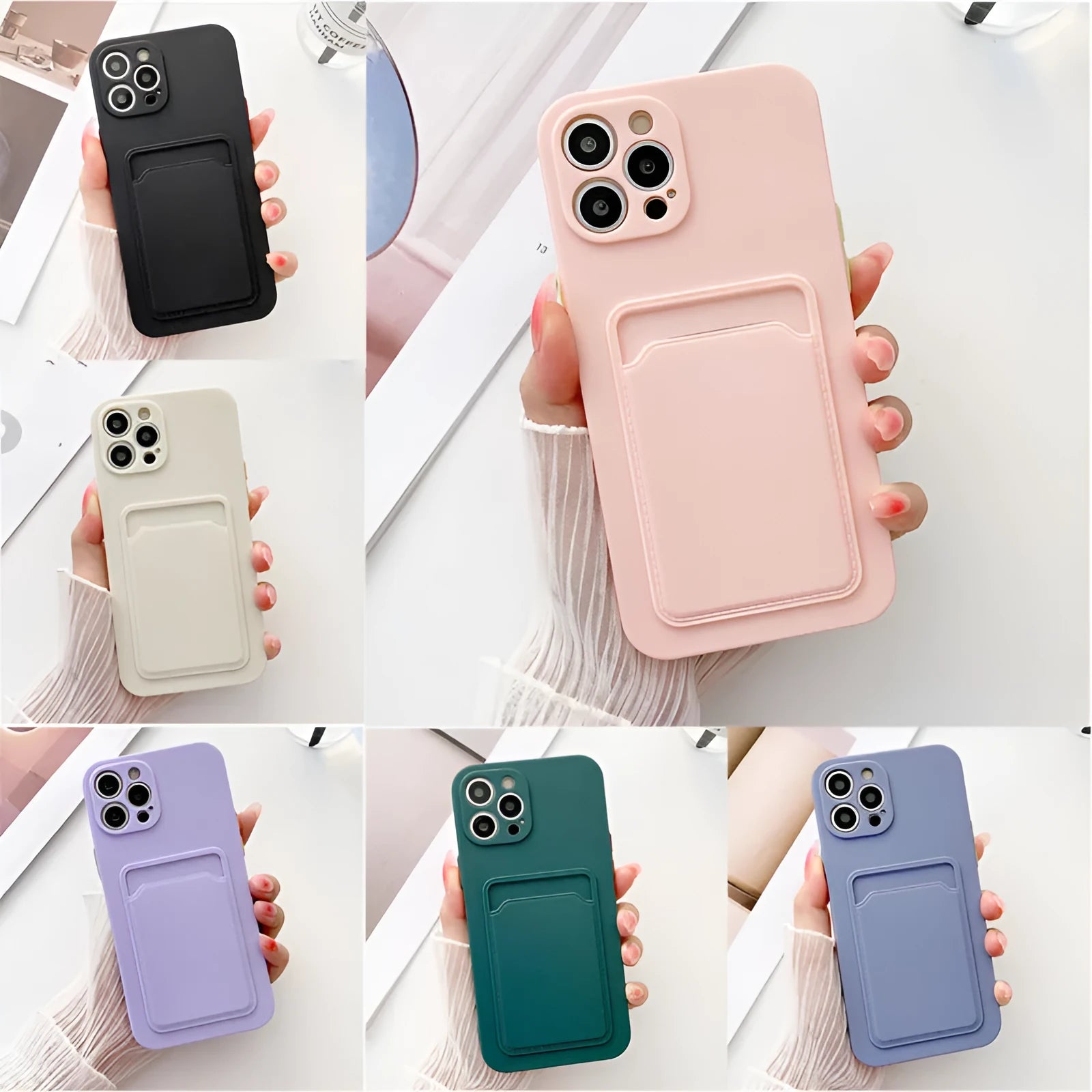 Card fine hole liquid phone case in TPU for Apple iPhone with card slot in back, black colour, simple style