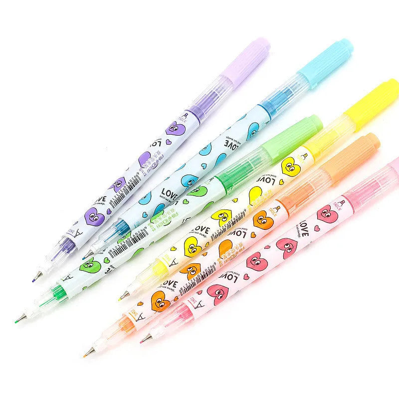 Six double-headed watercolour highlighters in pink, orange, yellow, green, blue, and purple colours