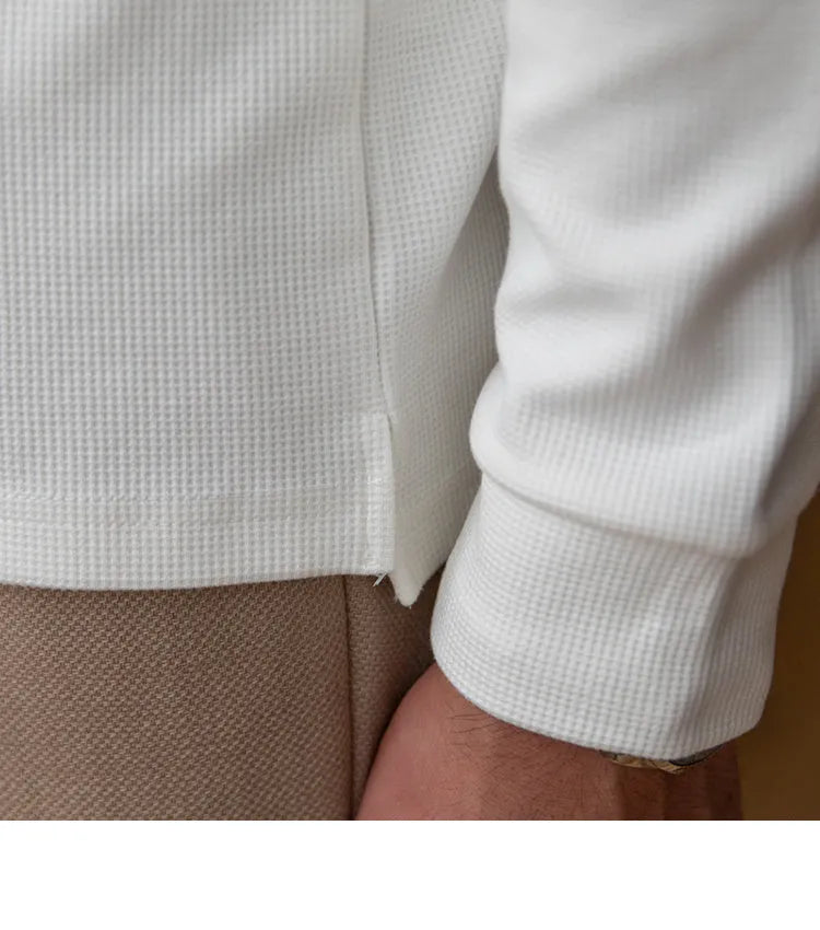 Slim-fit long-sleeved men's shirt with lapel in cotton nylon spandex blend, available in multiple colours
