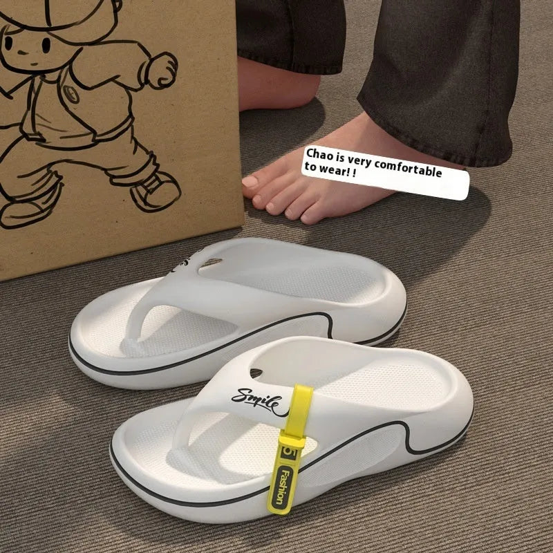 Men's open-toe EVA beach slippers with thick injection-moulded sole in black, khaki, or white, sizes 38-45