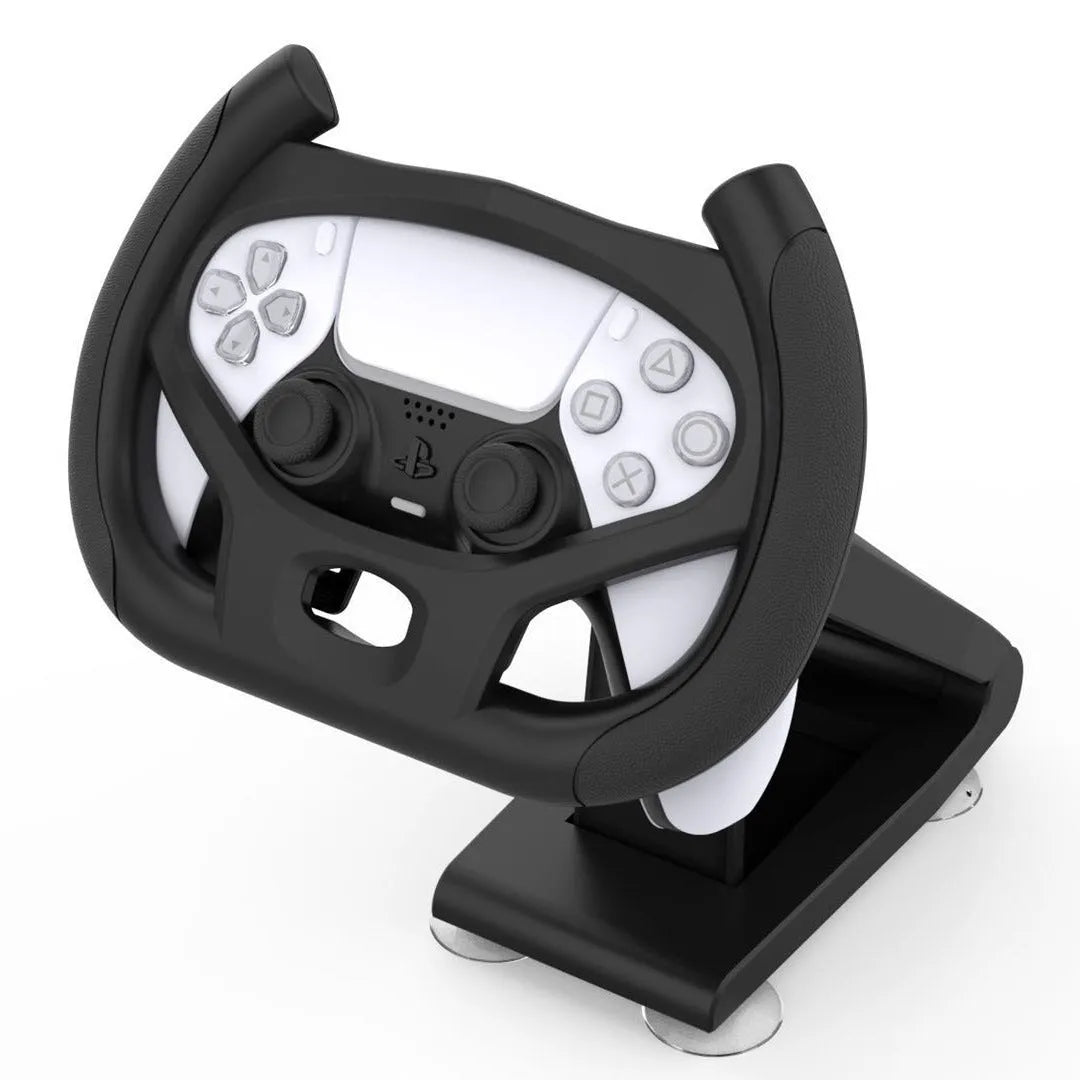 Black ABS PS5 controller steering wheel bracket, 13.2x10.3x23.2cm, 375g racing game handle accessory