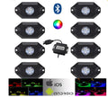 Eight-piece undercarriage LED atmosphere light set with RGB colours, die-cast aluminium housing, and CREE lamp beads for off-road vehicles