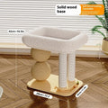 Natural pine wood cat nest frame with two integrated scratching balls, shown with a choice of sisal rope or soft fabric mat surface.