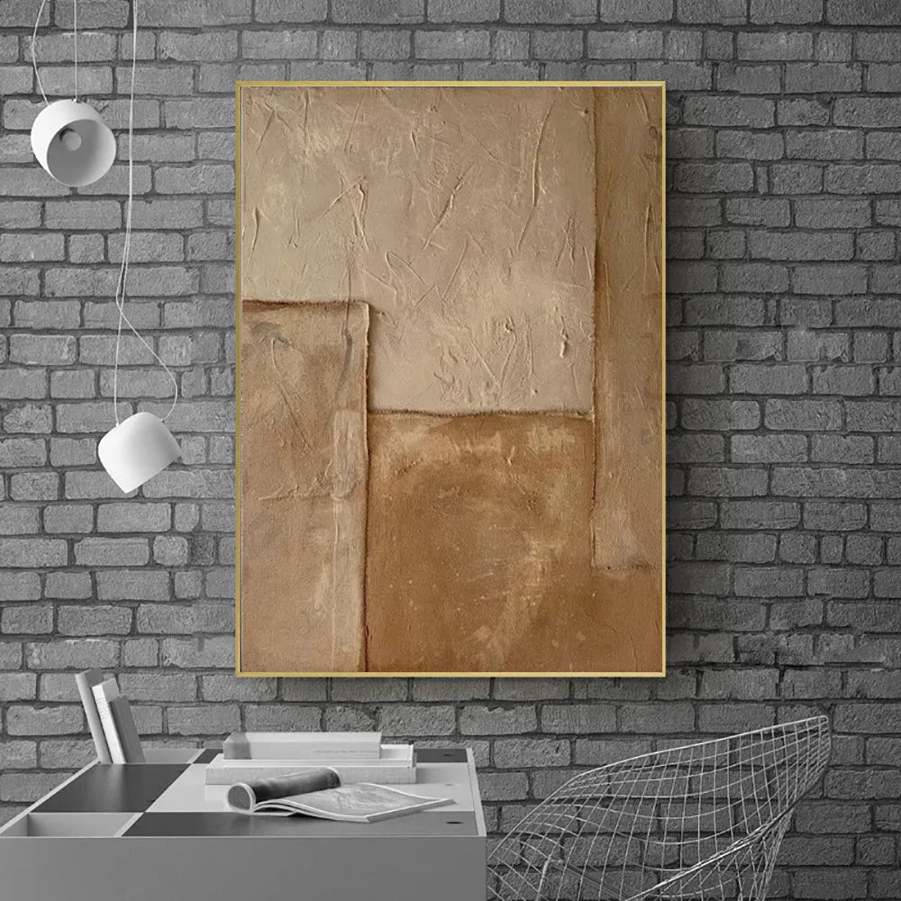 Large abstract handmade brown texture medieval style oil painting on canvas wabi-sabi home wall decor