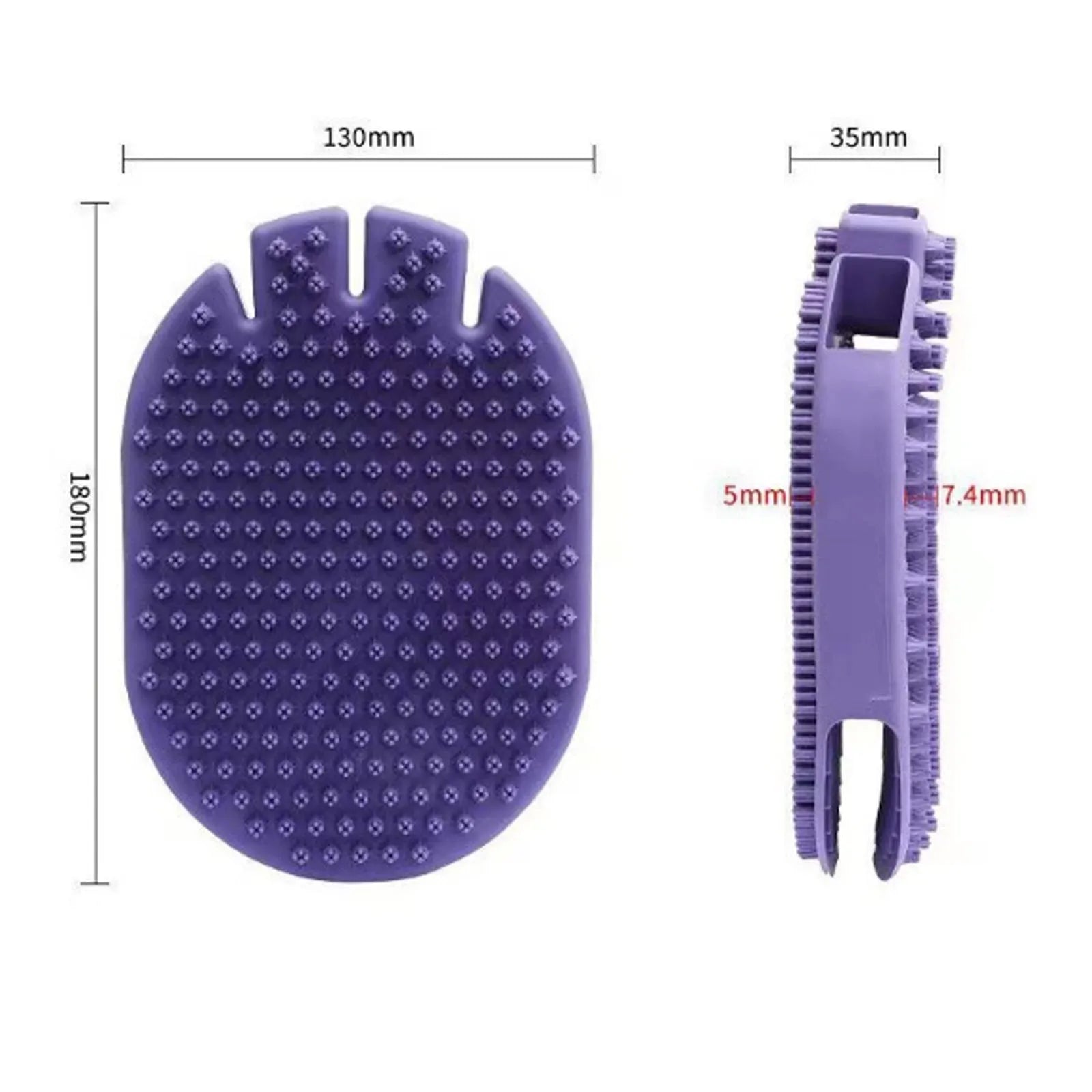 Purple pet grooming brush with dual-sided design and ergonomic handle for dog and cat bathing