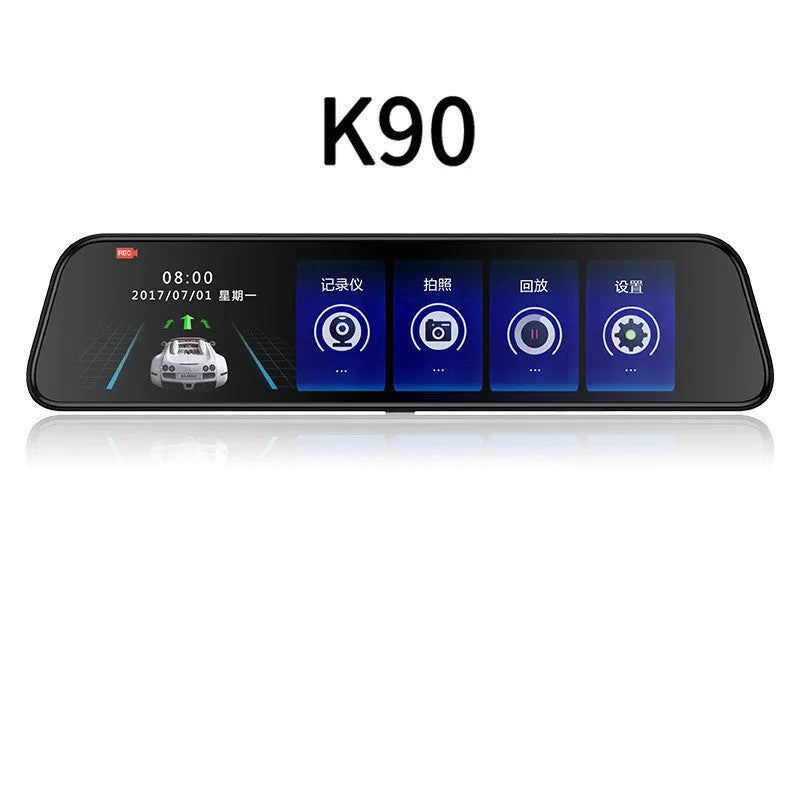 Black 12-inch rearview mirror tachograph with touch screen and 170° recording angle