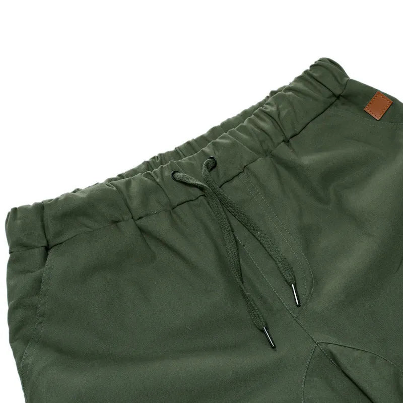 Casual cotton blend multi-pocket men's shorts in Army Green, front view, sizes S-3XL