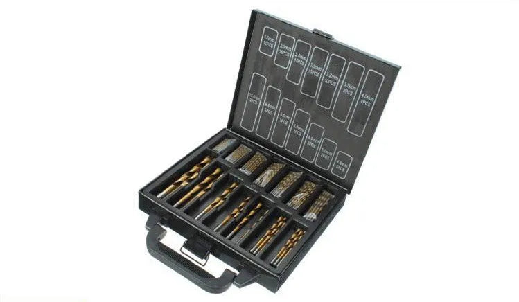 Twist drill set, high speed steel, titanium plated, black finish, 1.5-10mm