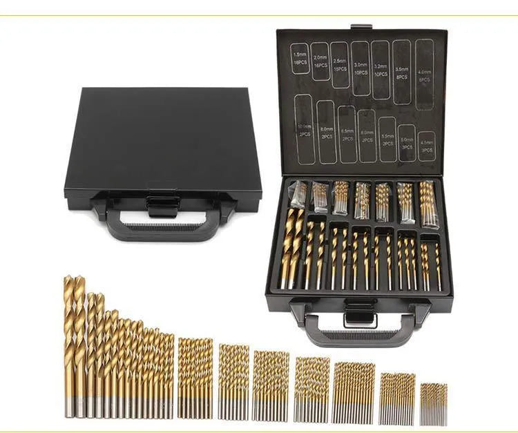 Twist drill set, high speed steel, titanium plated, black finish, 1.5-10mm