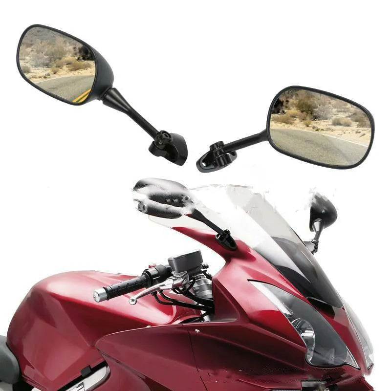 Pair of black plastic motorcycle rearview mirrors with reflector for Honda VFR800 2002-2008