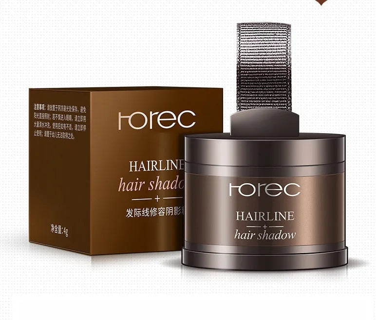 Hairline repairing shadow powder in Light yellow and Dark brown shades, 3g net content, for uneven hairline edges.