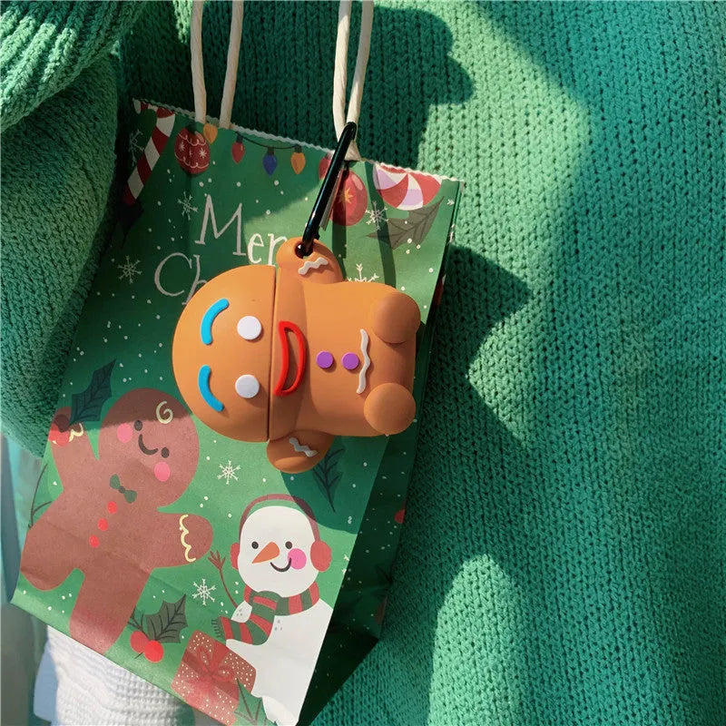 Thick gingerbread man silicone case for AirPods 1/2 with hook, cartoon style