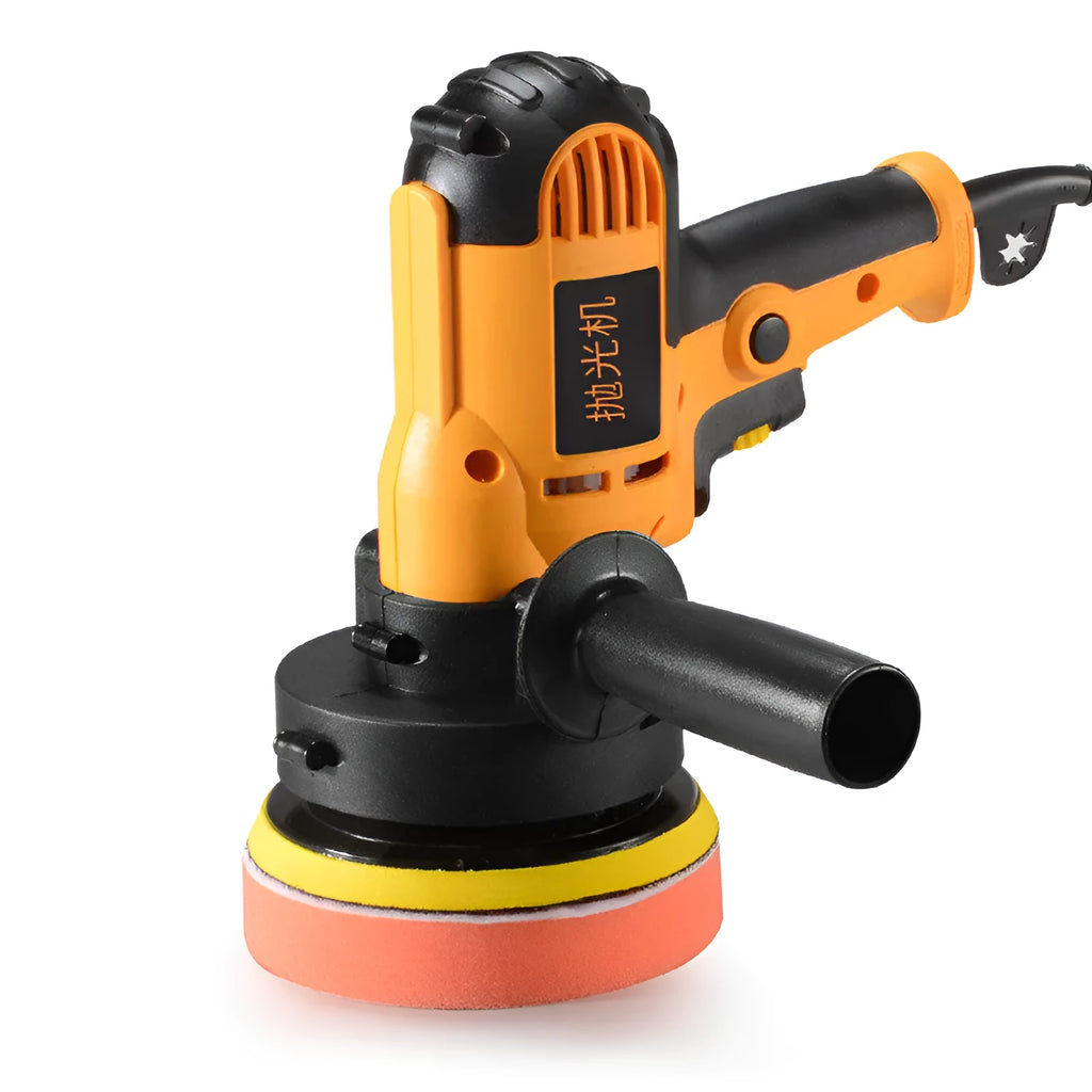 Yellow automotive polishing machine with 125mm disc, 700W power and 1.6m cord