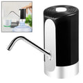 Automatic electric water bottle pump with blue light, USB cord, and black finish on a 5L bottle