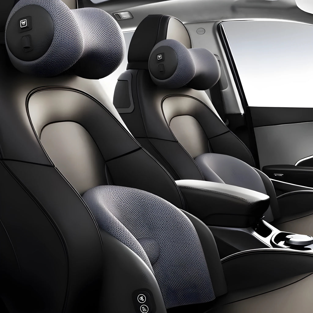 Car massage cushion with memory cotton construction and electric massage waist cushion in classic black colour
