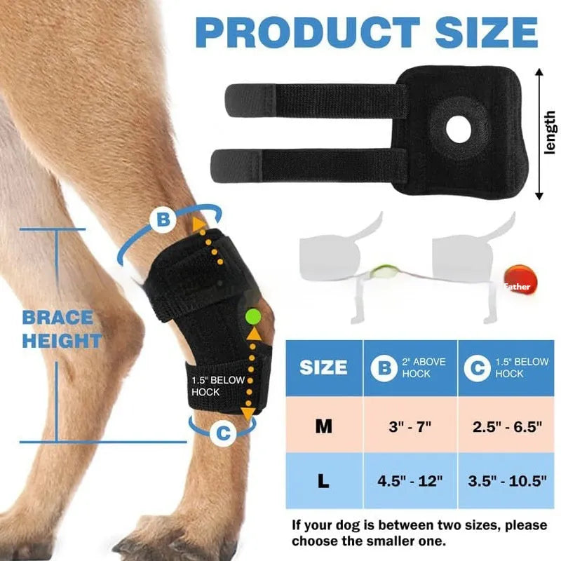 Black polyester pet leg guard for joint support in sizes L, M, and XL