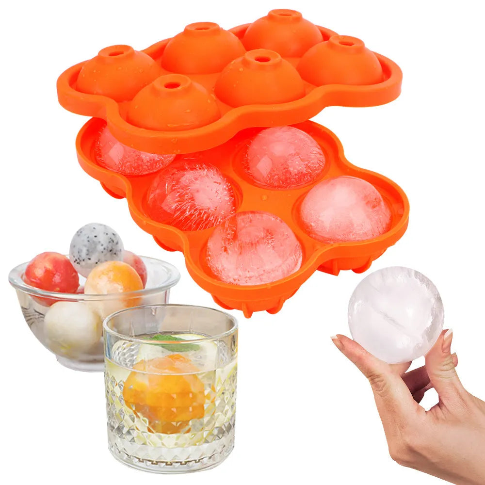 Large silicone ice cube maker with six 4.5cm sphere cavities in black