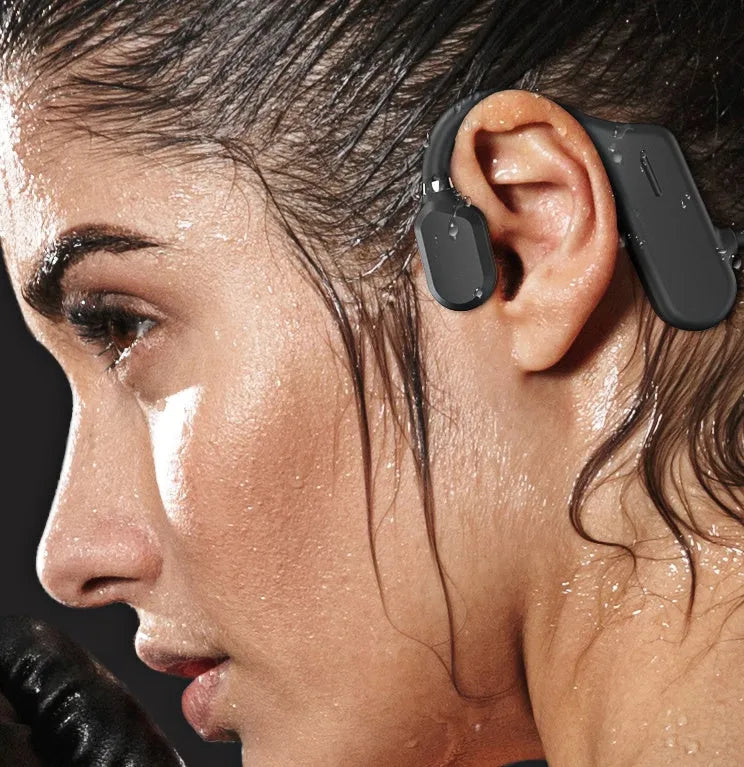 Non-ear wireless sports headphones in black, open-ear air conduction design with BK3266 chip and IPX4 rating