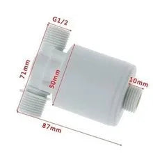 White nylon automatic float valve with three thread size options for purified water systems