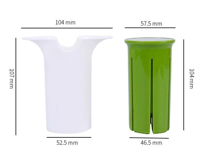 White handheld vegetable cutter with multiple stainless steel blades for slicing cucumbers, carrots, and strawberries.