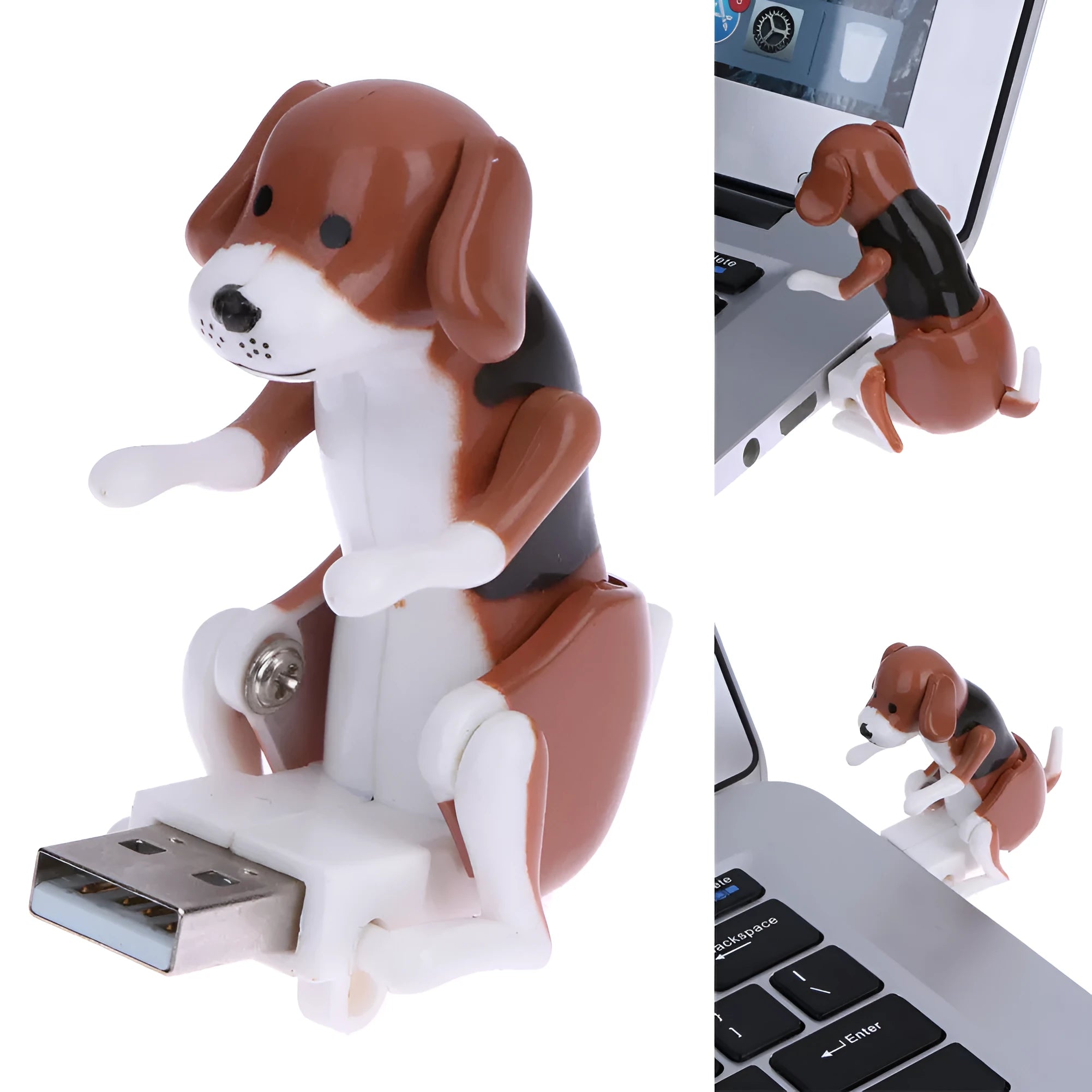 Brown USB powered cartoon dog toy measuring 60x30x60mm on a desk