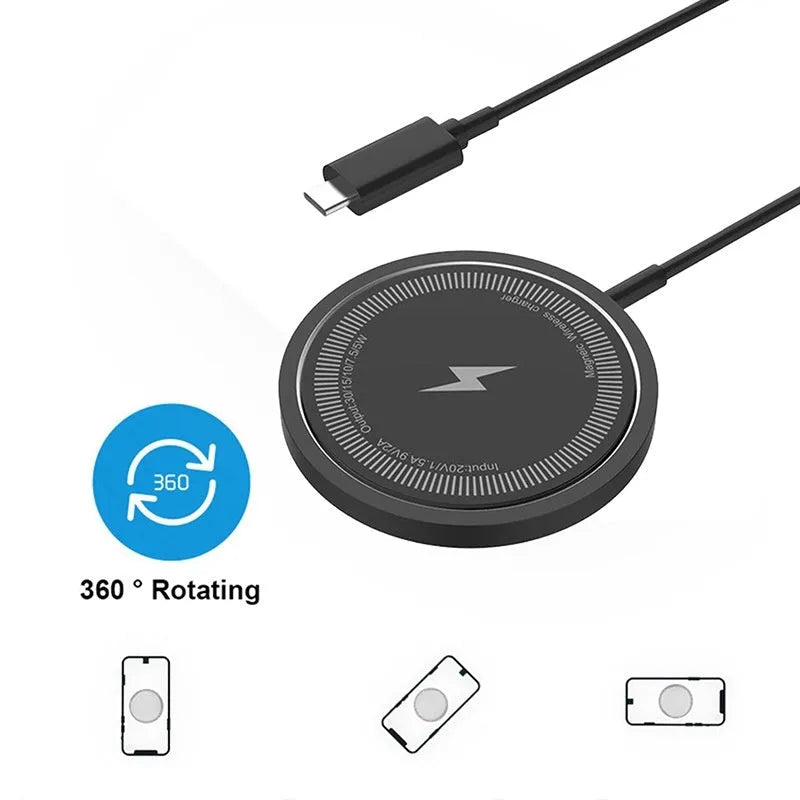 Silver gray 1-to-2 PD magnetic wireless charger with Type-C input and two charging pads on a desk
