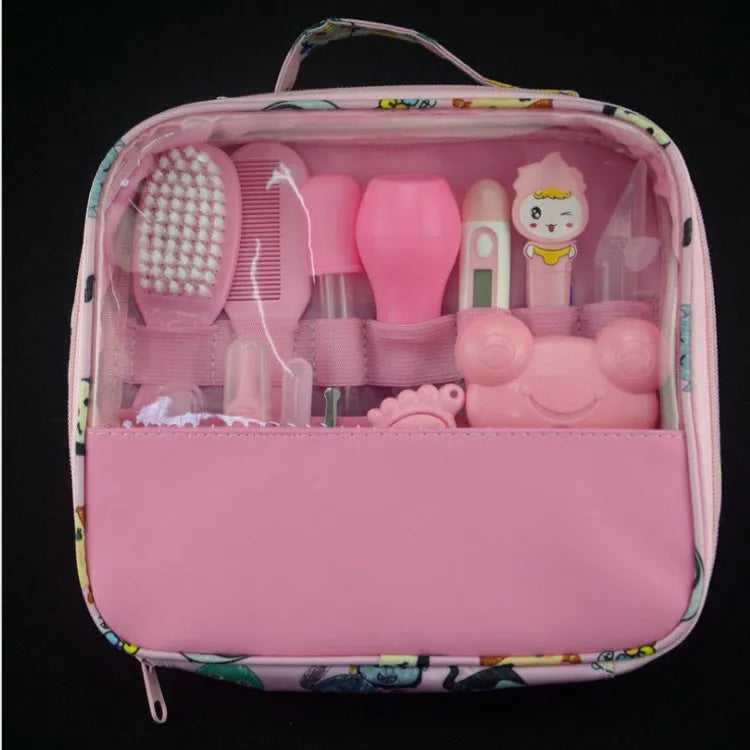 Roadfisher newborn baby care kit with grooming tools and health monitoring devices in blue or pink colour